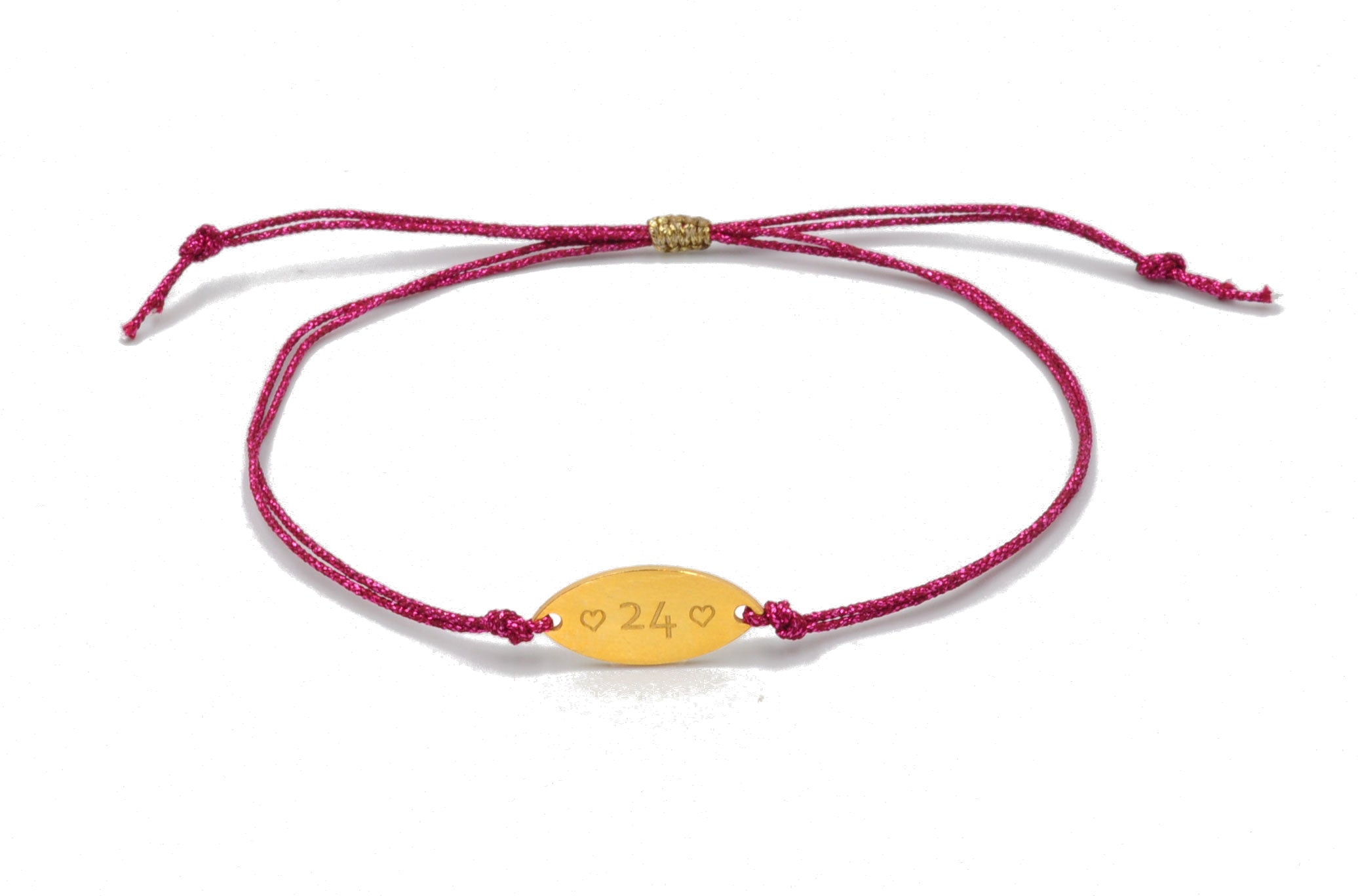 Gold '2024' Hearts Fuchsia Bracelet