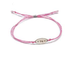 Silver '2024' Hearts Pink Bracelet