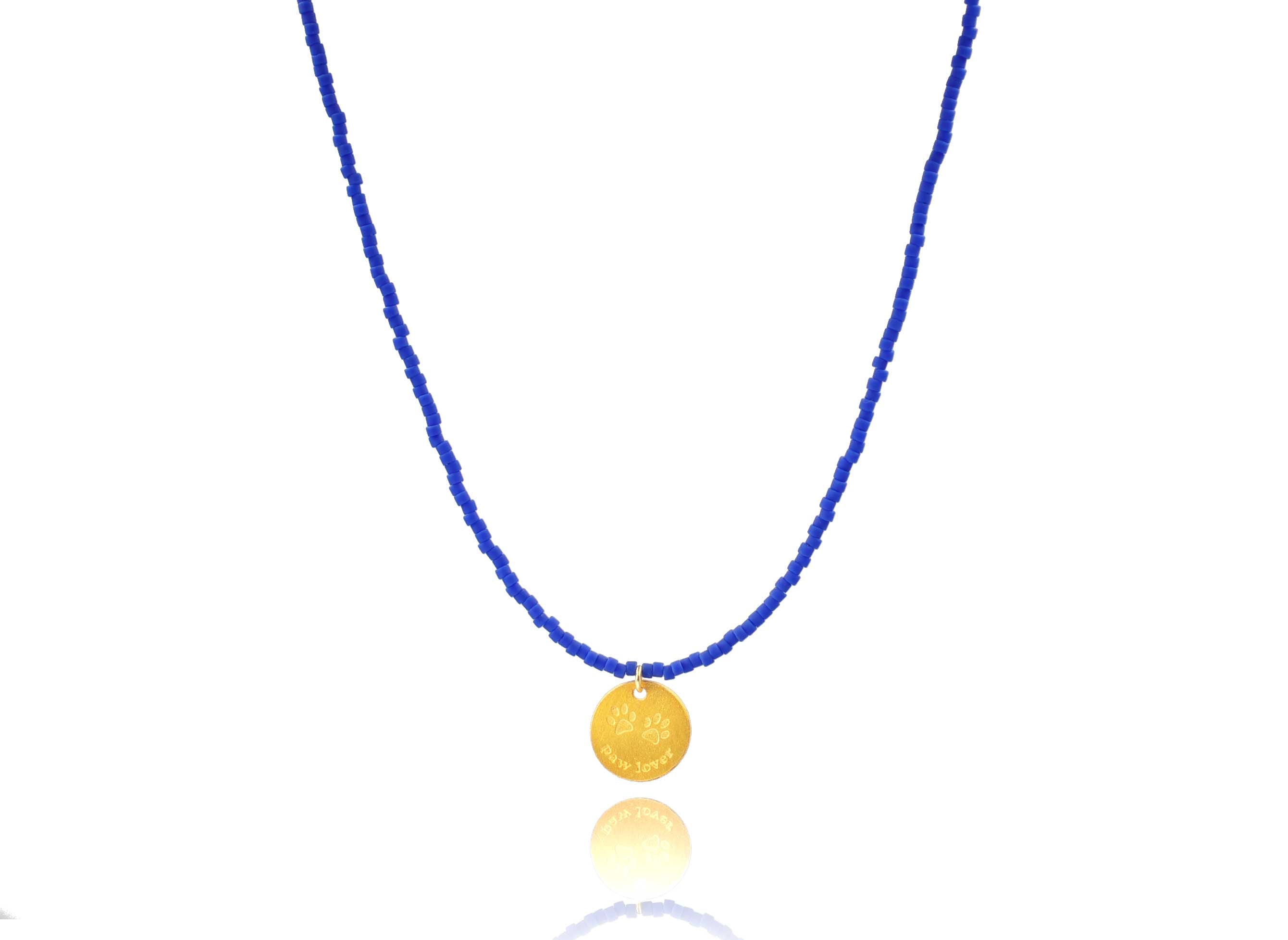 Navy Blue Miyuki 'Paw Lover' Necklace