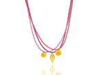 Load image into Gallery viewer, A combo in fucshia tones of 3 different necklaces with miyuki beads, semiprecious stones combined with silver 925 gold plated charms in various shapes. 
