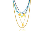 Load image into Gallery viewer, A combo in blue tones of 5 necklaces made of japanese miyuki beads, silver 925 gold plated chain, combined with silver 925 gold plated round and triangle charms with messages.
