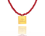 Load image into Gallery viewer, A necklace made of red fire crystal beads and a squared silver 925 charm plated in gold 24K, with a messages like ´´όλα λάθος&#39;&#39; -&#39;It&#39;s all wrong! .
