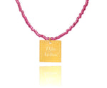 Load image into Gallery viewer, A necklace made of fucshia japanese miyuki beads and a squared silver 925 charm plated in gold 24K, with a message ´´όλα λάθος&#39;&#39; -&#39;It&#39;s all wrong! .
