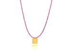 Load image into Gallery viewer, A necklace made of fucshia japanese miyuki beads and a squared silver 925 charm plated in gold 24K, with a message´´όλα λάθος&#39;&#39; -&#39;It&#39;s all wrong! .
