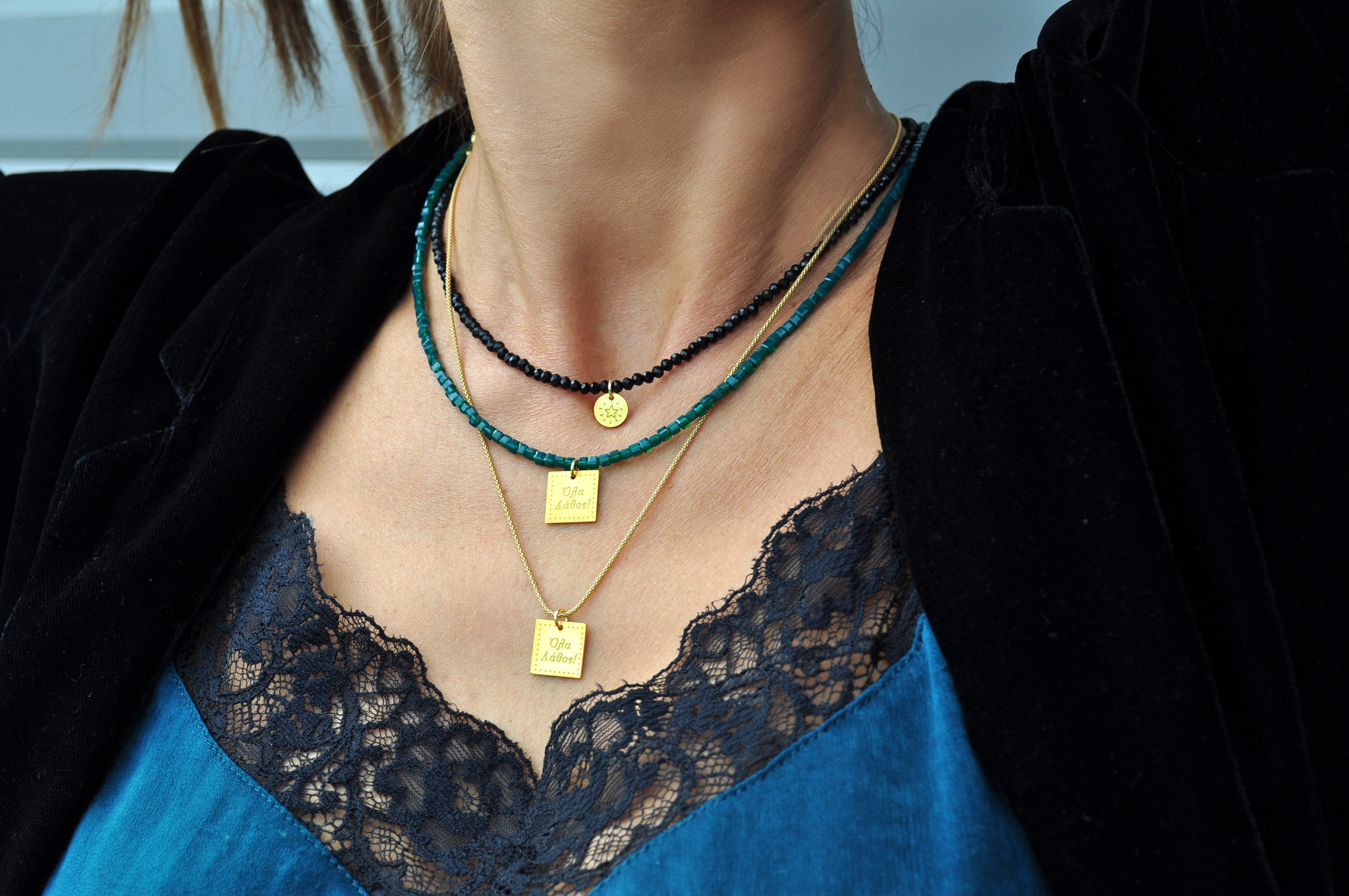 'It's all wrong! Όλα λάθος!' Green Emerald Crystal Necklace