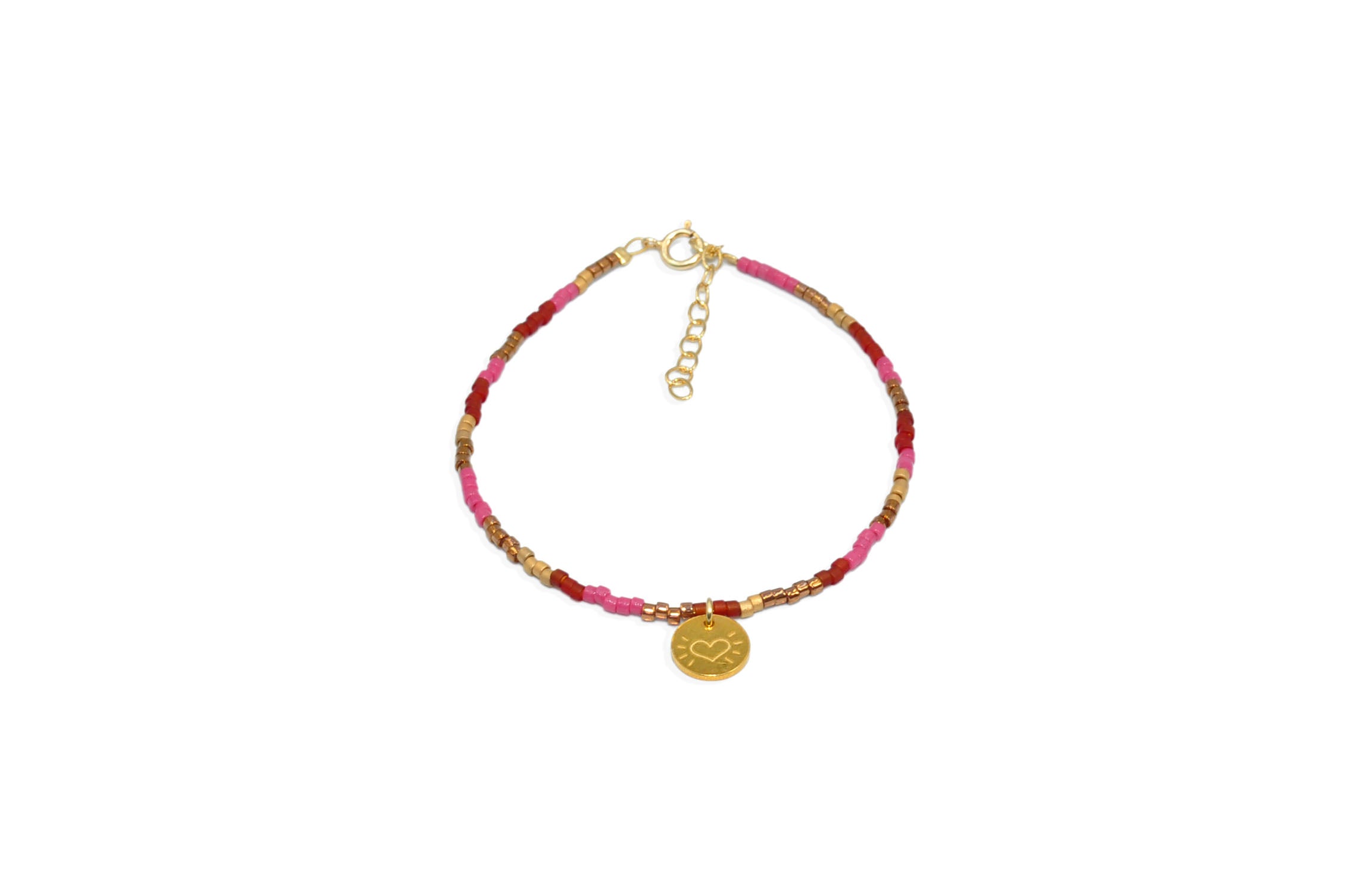 Red and pink miyuki 'little heart' bracelet