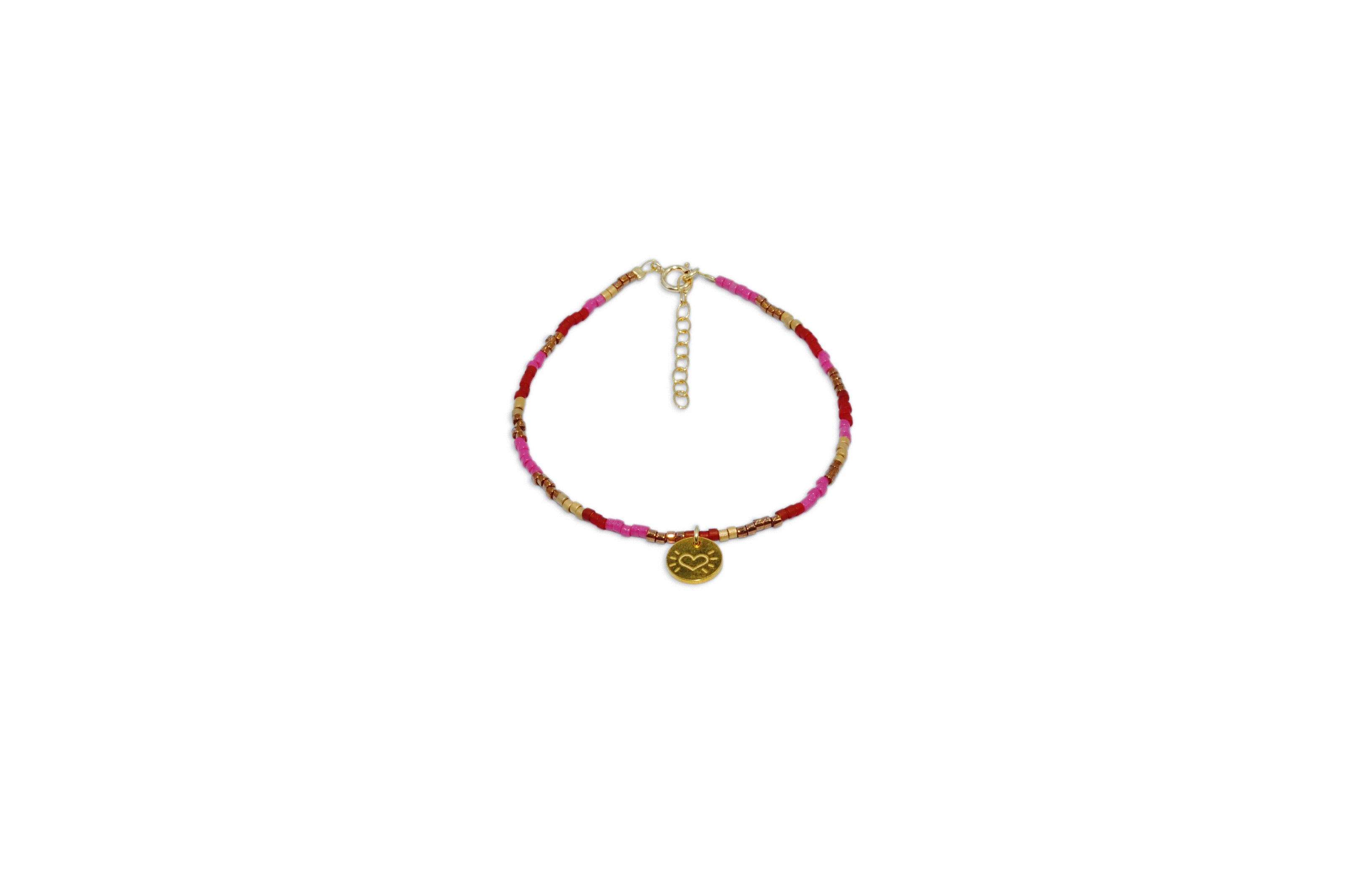 Red and pink miyuki 'little heart' bracelet