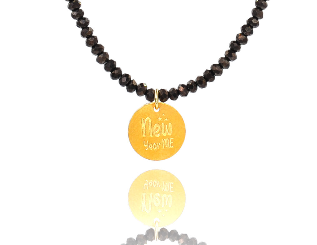 'New Year Me’ Lucky Charm 2023 Black Crystal Necklace