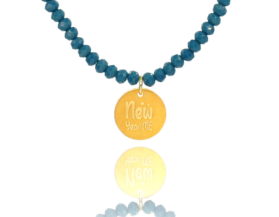 'New Year Me’ Lucky Charm 2023 Teal Crystal Necklace
