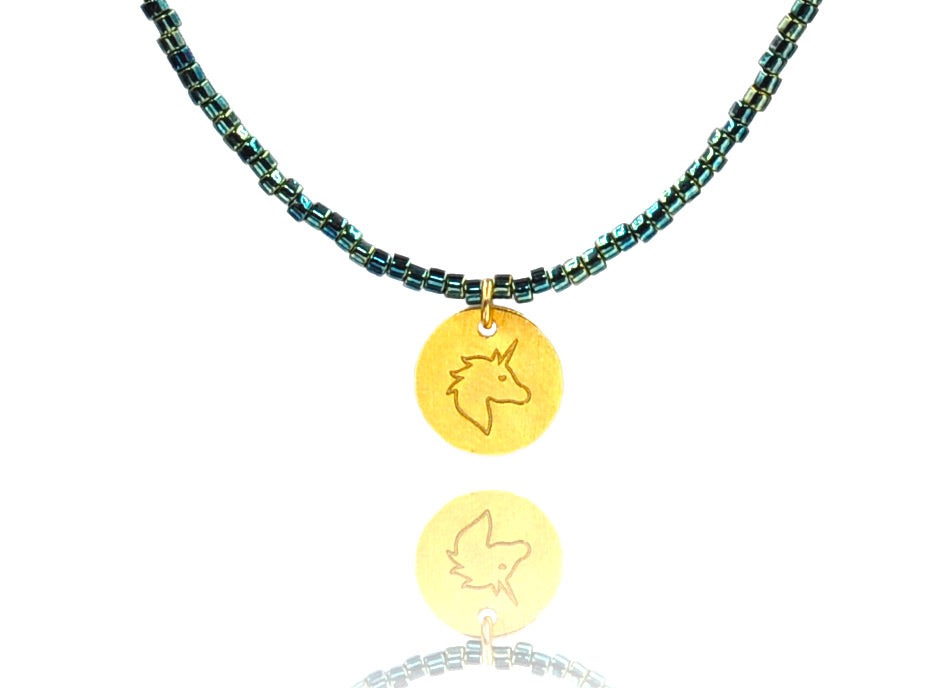 Blue Golden Fly 'Unicorn’ Charm Necklace