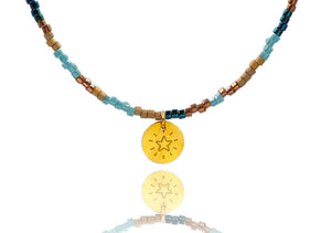 Multi Blue 'Little Star’ Charm Necklace