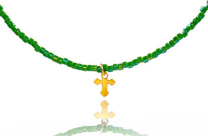 Apple Green Miyuki 'Little Cross' Necklace Kids