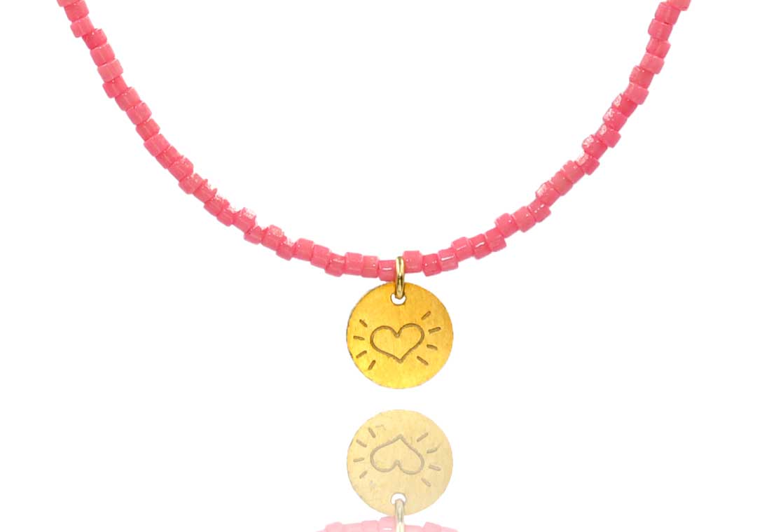 Pink Miyuki 'Little Heart' Necklace Kids