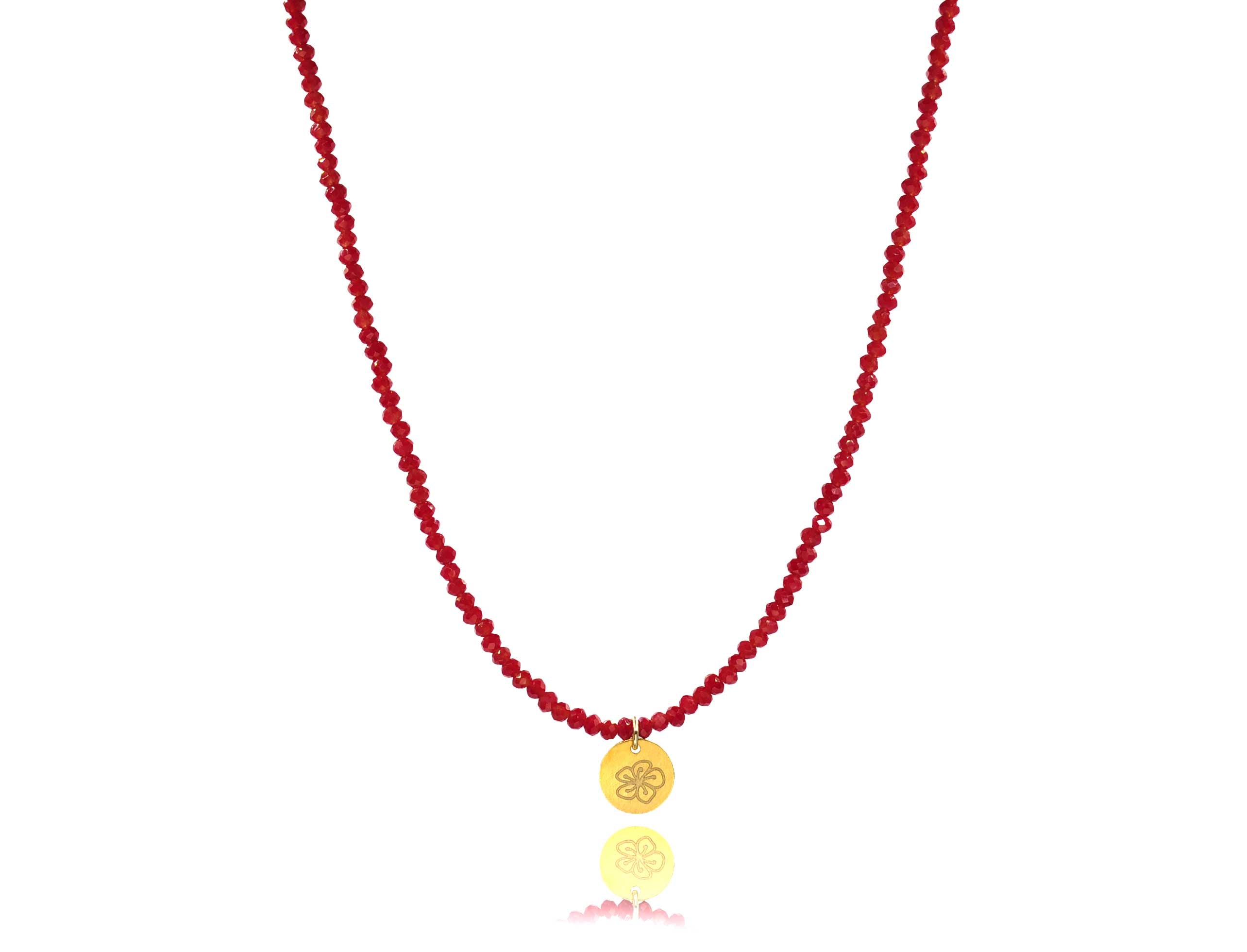 Red Crystal ‘Japanese Flower’ Necklace