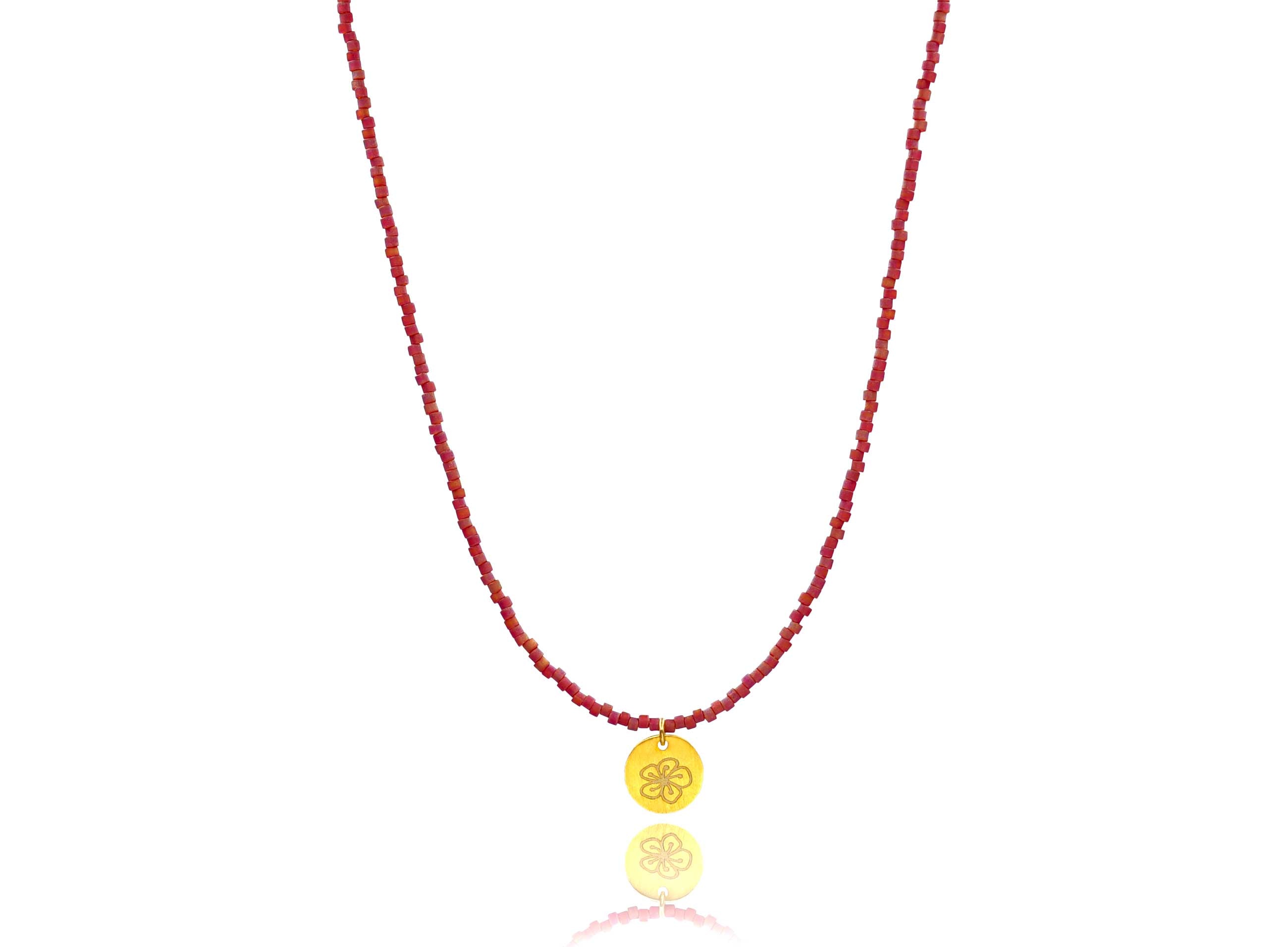 Dark Red ‘Japanese Flower’ Necklace